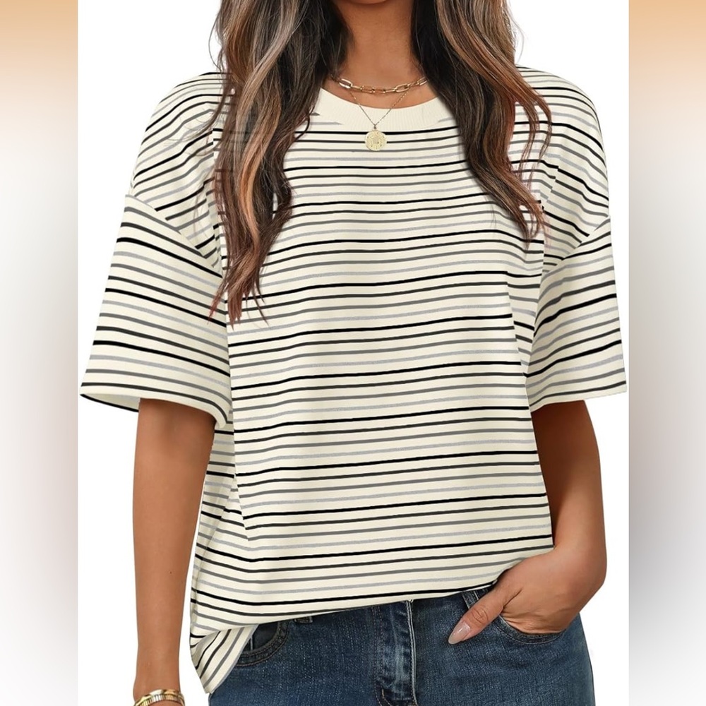 Striped Black Grey and Tan Women's Top